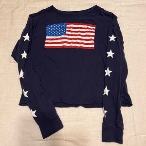 American Flag Crop Long Sleeve Tee